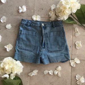 Blue Denim Shorts High Waisted